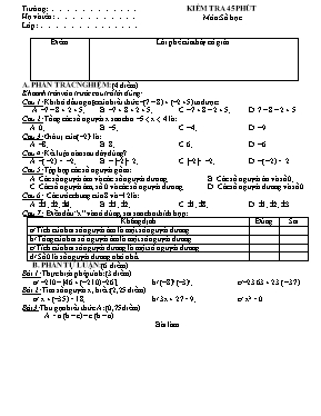 Kiểm tra 45 phút môn Số Học khối lớp 6